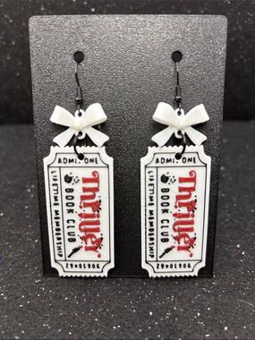 Thriller Book Club Ticket Earrings with White Bow